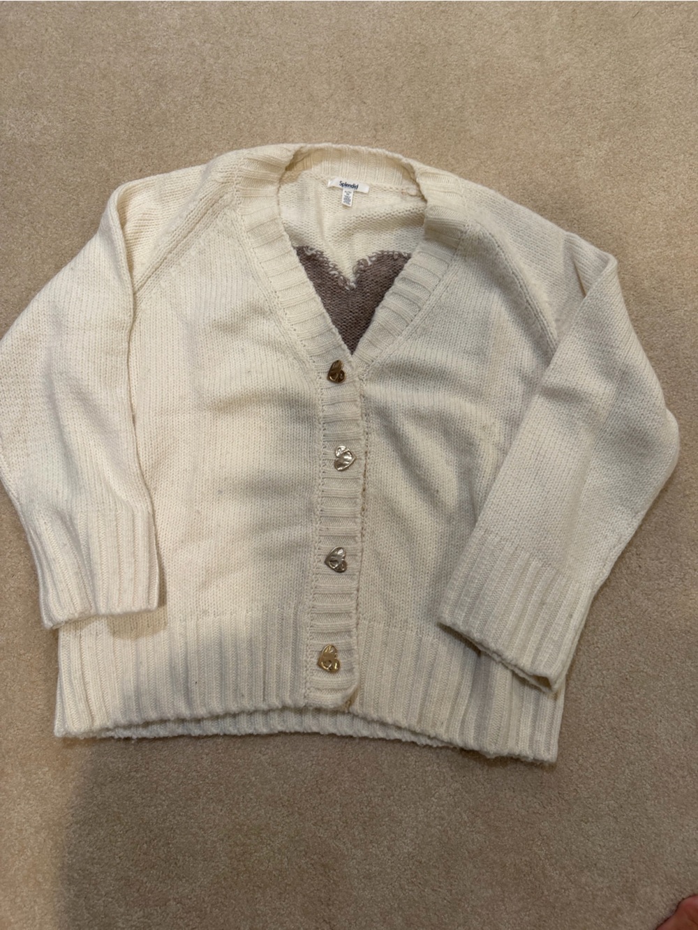 Splendid Collection Cream Heart Cardigan Sweater XL Heart Buttons